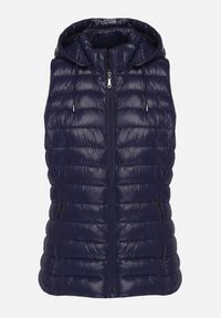 Born2be - Granatowa Klasyczna Pikowana Kamizelka na Suwak z Kapturem Mivora. Okazja: do pracy, na co dzień. Typ kołnierza: kaptur. Kolor: niebieski. Materiał: jeans. Styl: klasyczny