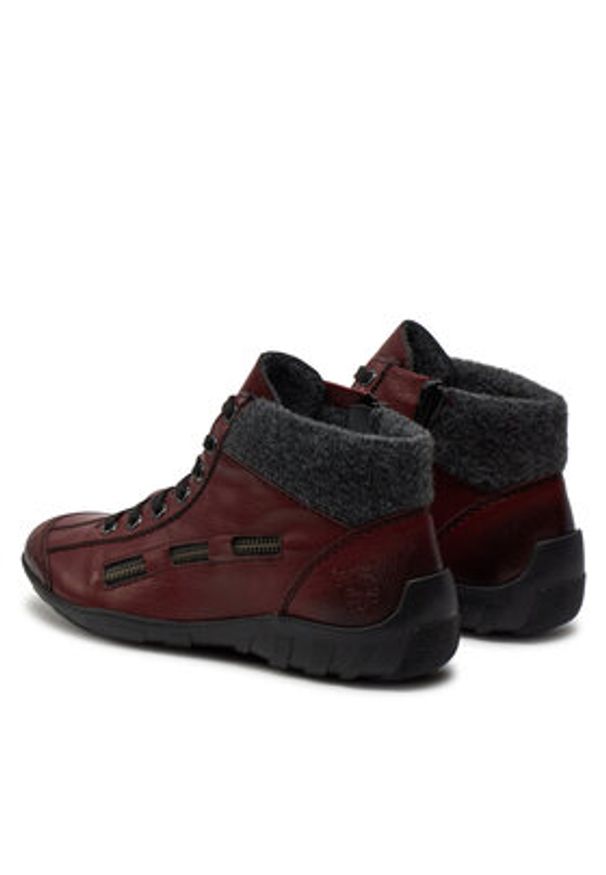 Rieker Trzewiki L6543-35 Bordowy. Kolor: czerwony. Materiał: skóra