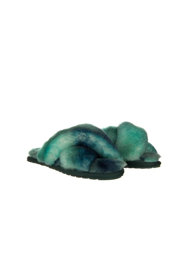 emu - Klapki Emu Mayberry Tie Dye Green Sea 119138, Zielony, Futro naturalne. Kolor: zielony. Materiał: skóra. Wzór: paski. Styl: elegancki
