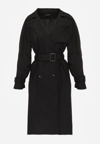 Renee - Czarny Dwurzędowy Płaszcz Trencz z Paskiem Ninnolia. Okazja: do pracy, na spacer. Kolor: czarny. Materiał: jeans. Wzór: aplikacja. Styl: klasyczny, elegancki #4