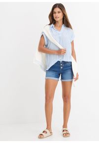 bonprix - Szorty dżinsowe mid waist. Kolor: niebieski. Długość: krótkie. Sezon: lato #3