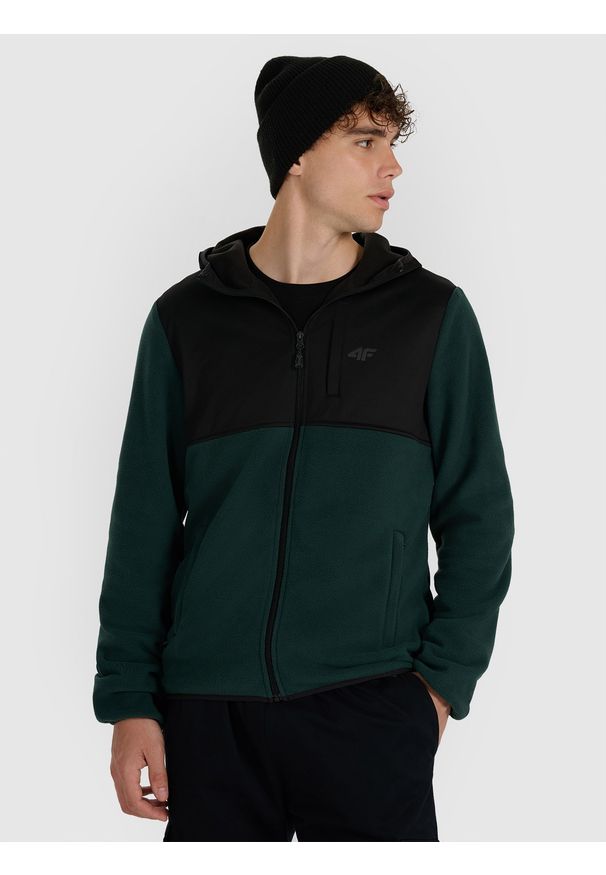 4f - 4F Polar z kapturem regular męski - zielony XL. Typ kołnierza: kaptur. Kolor: zielony. Materiał: polar