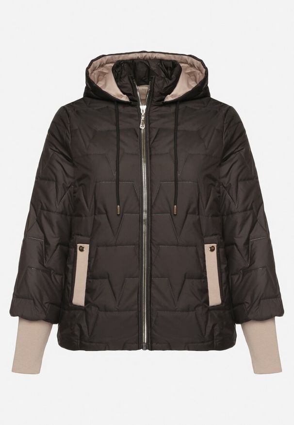 Born2be - Czarna Pikowana Kurtka o Prostym Kroju z Kapturem Tulorisa. Okazja: na co dzień, na spacer. Typ kołnierza: kaptur. Kolekcja: plus size. Kolor: czarny. Materiał: jeans. Wzór: aplikacja. Styl: klasyczny, casual, elegancki