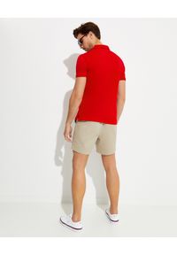 Ralph Lauren - RALPH LAUREN - Czerwona koszulka polo Stretch Slim Fit. Typ kołnierza: polo. Kolor: czerwony. Materiał: bawełna, prążkowany. Wzór: haft #3
