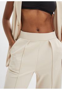 bonprix - Spodnie z elastyczną gumką w talii z grubej dzianiny interlock. Kolor: beżowy. Materiał: dzianina, materiał #2