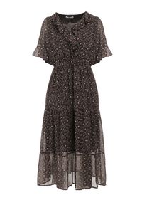 Born2be - Czarna Sukienka Koti. Typ kołnierza: kołnierz z falbankami. Kolor: czarny. Materiał: tkanina. Długość rękawa: krótki rękaw. Wzór: nadruk, aplikacja, kwiaty. Długość: midi #6