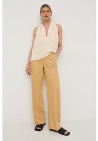 Birgitte Herskind spodnie z domieszką lnu damskie kolor beżowy szerokie high waist. Stan: podwyższony. Kolor: beżowy. Materiał: len