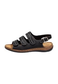 Czarne sandały damskie Sergio Leone Sk038. Kolor: czarny. Materiał: skóra. Styl: klasyczny