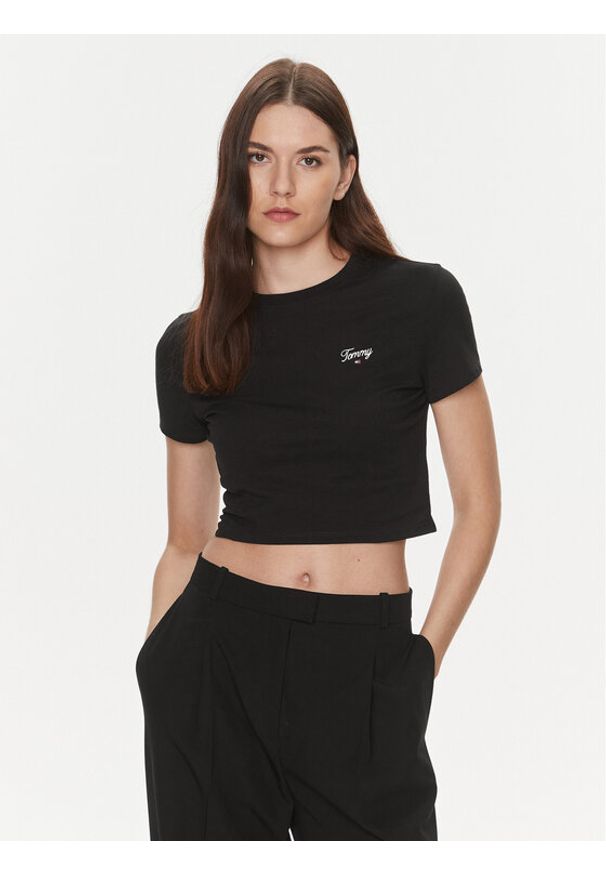 Tommy Jeans T-Shirt Script DW0DW17366 Czarny Slim Fit. Kolor: czarny. Materiał: bawełna