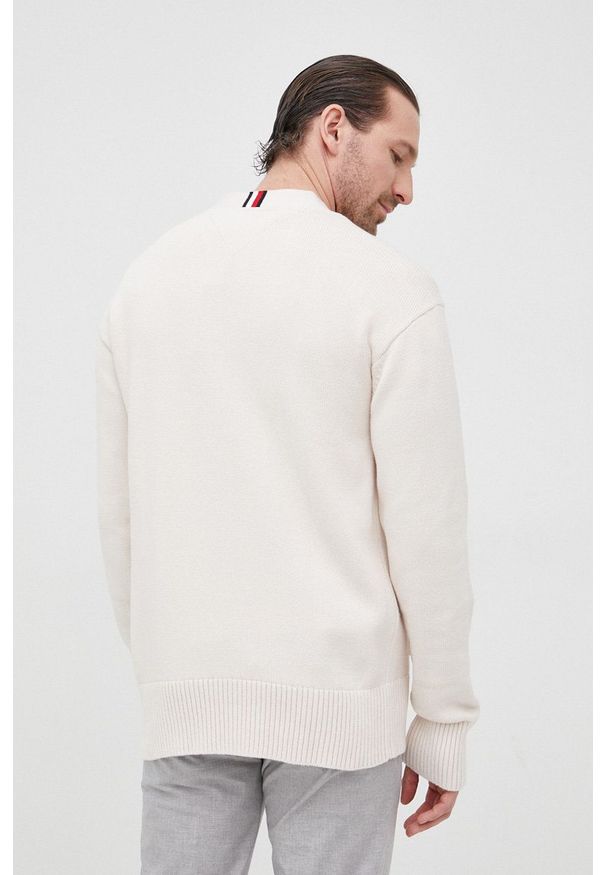 TOMMY HILFIGER - Tommy Hilfiger kardigan bawełniany męski kolor beżowy. Kolor: beżowy. Materiał: bawełna. Wzór: aplikacja