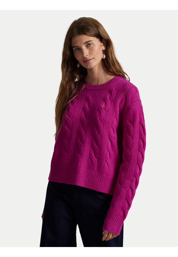 Polo Ralph Lauren Sweter 211A91216001 Różowy Straight Fit. Typ kołnierza: polo. Kolor: różowy. Materiał: wełna