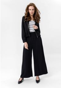 Volcano - Luźne, szerokie spodnie R-AMINA. Kolor: czarny. Materiał: skóra, materiał, wiskoza. Sezon: wiosna, lato. Styl: klasyczny #1