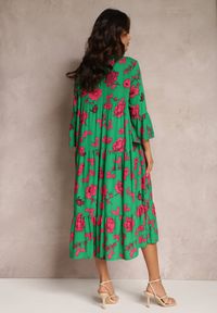Renee - Zielona Rozkloszowana Sukienka w Kwiaty Onilio. Kolor: zielony. Wzór: kwiaty. Długość: midi #4