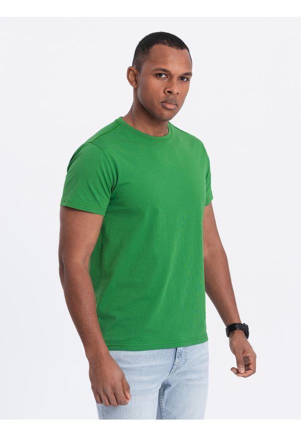 Ombre Clothing - T-shirt męski klasyczny bawełniany BASIC - zielony V20 - Rozmiar: M. Kolor: zielony. Materiał: bawełna. Styl: klasyczny