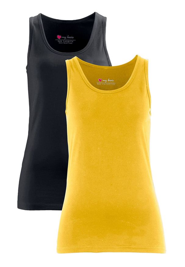 Tank top ze stretchem (2 szt. w opak.) bonprix żółty kanarkowy - czarny. Kolor: żółty. Materiał: bawełna