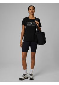 4f - 4F Legginsy kolarki z prążkowanej dzianiny damskie - czarne S. Stan: podwyższony. Kolor: czarny. Materiał: prążkowany, dzianina. Sport: turystyka piesza #1