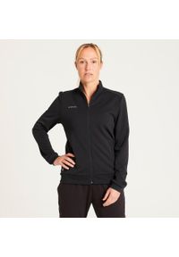KIPSTA - Bluza treningowa do piłki nożnej damska Kipsta Essential. Typ kołnierza: komin. Kolor: czarny, szary, wielokolorowy. Materiał: poliester, prążkowany, materiał, tkanina, elastan. Sport: piłka nożna, fitness