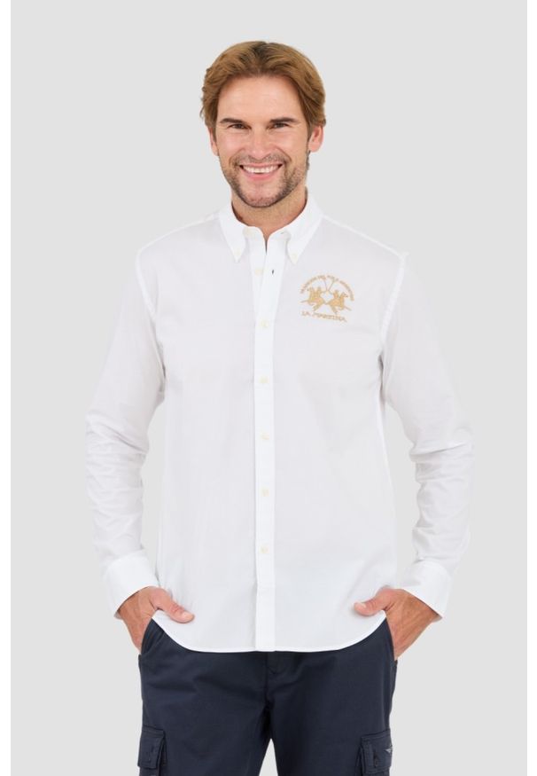 La Martina - LA MARTINA Biała męska koszula Poplin Stretch, Rozmiar M. Kolor: biały