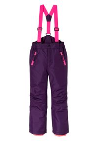Spodnie dziewczęce narciarskie, nieprzemakalne i oddychające bonprix ciemny lila - neonowy różowy. Kolor: fioletowy. Materiał: poliester, materiał. Sezon: zima #7