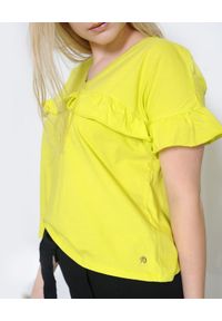 Deha - DEHA - Neonowy t-shirt z falbanką. Kolor: żółty. Materiał: bawełna. Sezon: wiosna #6