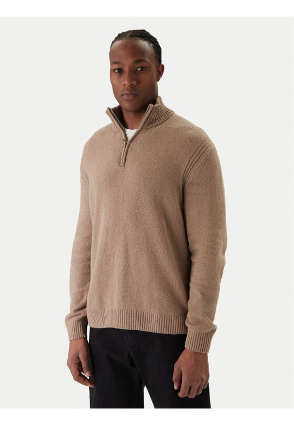 Jack & Jones Sweter Point 12287316 Beżowy Relaxed Fit. Kolor: beżowy. Materiał: bawełna