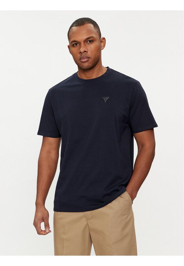 Guess T-Shirt F3GI00 K8HM0 Granatowy Regular Fit. Kolor: niebieski. Materiał: bawełna