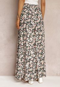 Renee - Czarno-Różowa Bawełniana Spódnica Maxi z Troczkiem i Printem w Kwiaty Yibji. Kolor: czarny. Materiał: bawełna. Wzór: kwiaty, nadruk. Styl: boho #5