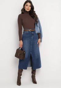 Born2be - Granatowa Jeansowa Spódnica Maxi z Wysokim Stanem Nicyela. Stan: podwyższony. Kolor: niebieski. Materiał: jeans #4