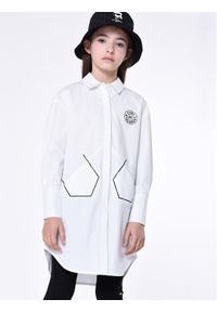 Karl Lagerfeld Kids Sukienka koszulowa Z12252 S Biały Regular Fit. Kolor: biały. Materiał: bawełna. Typ sukienki: koszulowe #1