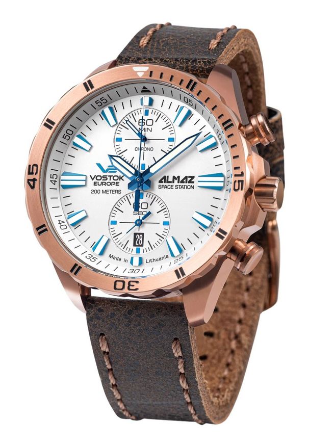 Vostok Europe - Zegarek Męski VOSTOK EUROPE Chrono Almaz 6S11-320B676. Materiał: skóra. Styl: elegancki