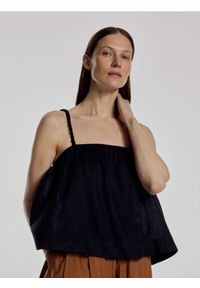 Reserved - Lniany top - granatowy. Kolor: niebieski. Materiał: len