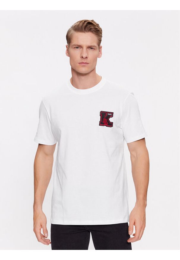 Karl Lagerfeld - KARL LAGERFELD T-Shirt 240M2204 Biały Regular Fit. Typ kołnierza: dekolt w karo. Kolor: biały. Materiał: bawełna