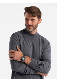 Ombre Clothing - Męski półgolf dzianinowy z wiskozą - szary melanż V3 - Rozmiar: XXL. Typ kołnierza: golf. Kolor: szary. Materiał: wiskoza, dzianina. Wzór: melanż