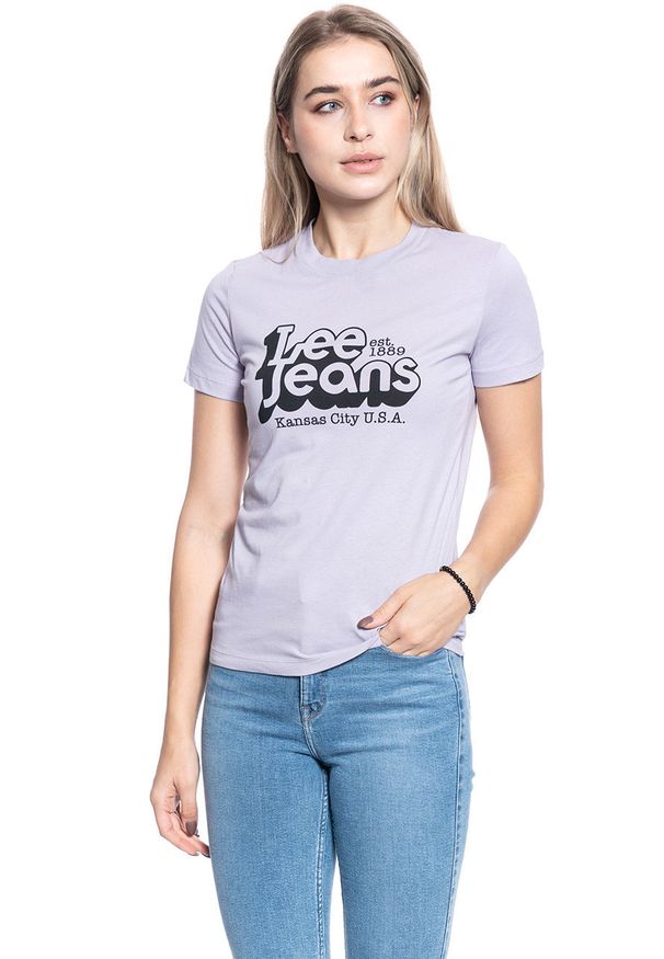 Lee - DAMSKI T-SHIRT LEE SLIM LOGO TEE LAVENDER DUSK L44CEPOA 112109806