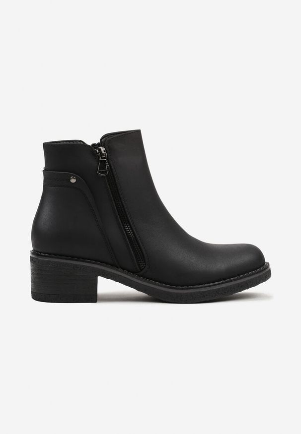 Born2be - Czarne Botki do Kostki Zdobione Suwakiem przy Cholewce Ilosela. Okazja: na co dzień. Zapięcie: zamek. Kolor: czarny. Materiał: jeans. Szerokość cholewki: normalna. Wzór: aplikacja. Obcas: na płaskiej podeszwie. Styl: casual, elegancki
