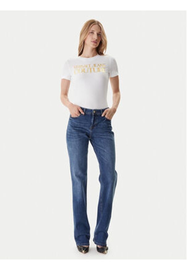 Versace Jeans Couture T-Shirt 79HAHT02 CJ03T Biały Regular Fit. Kolor: biały. Materiał: bawełna