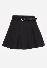 Renee - Czarne Rozkloszowane Spódnico-Spodenki Plisowane High Waist z Paskiem Bastorea. Okazja: na spacer. Stan: podwyższony. Kolor: czarny. Materiał: tkanina. Styl: elegancki #4