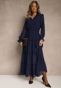 Renee - Granatowa Sukienka VICES Koszulowa z Falbaną w Rustykalnym Stylu Arivite. Okazja: na imprezę, na co dzień. Kolor: niebieski. Typ sukienki: koszulowe. Styl: casual #3