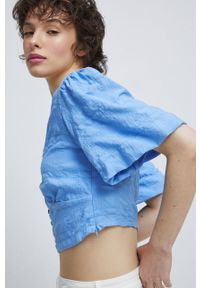 medicine - Medicine bluzka damska kolor niebieski. Kolor: niebieski. Materiał: materiał. Długość rękawa: krótki rękaw. Długość: krótkie #4