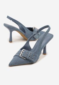 Born2be - Niebieskie Sandały na Szpilce Vices z Ozdobnym Paskiem i Klamrą Kollarea. Okazja: na co dzień. Nosek buta: szpiczasty. Zapięcie: klamry. Kolor: niebieski. Materiał: jeans. Obcas: na szpilce. Styl: casual, elegancki. Wysokość obcasa: średni #3