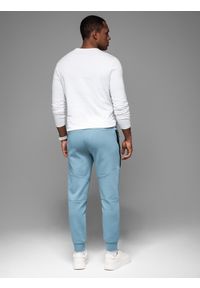 Ombre Clothing - Spodnie dresowe męskie ze ściągaczami i ozdobnym zamkiem – jasnoniebieskie V4. Kolor: niebieski. Materiał: dresówka. Styl: sportowy, elegancki #6