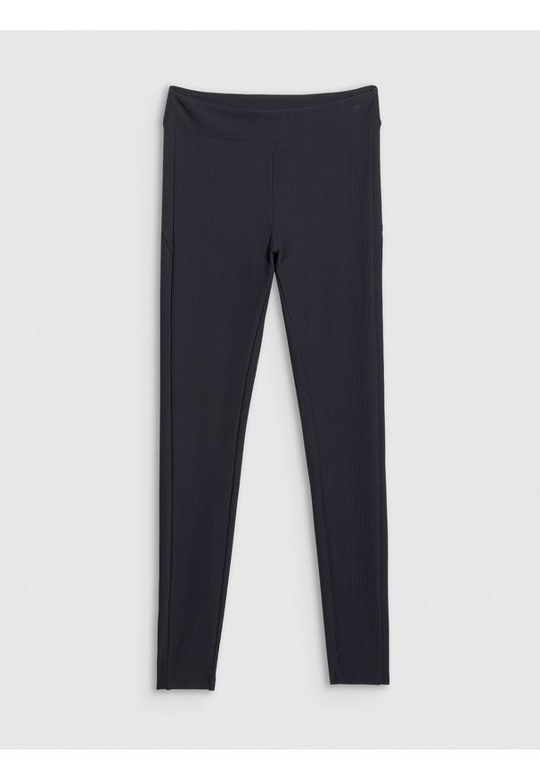 4f - 4F Legginsy dzianinowe prążkowane damskie - czarne XXL. Okazja: na co dzień. Stan: podwyższony. Kolor: czarny. Materiał: dzianina, prążkowany. Długość: długie. Wzór: gładki. Styl: casual