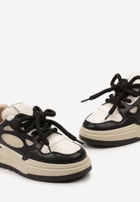 Born2be - Czarne Sneakersy Streetwearowe z Ozdobnym Sznurowaniem na Grubej Podeszwie Rafoi. Kolor: czarny. Materiał: skóra ekologiczna, materiał. Szerokość cholewki: normalna #6