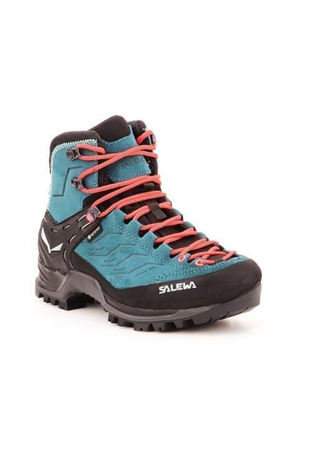 Buty Trekkingowe Damskie Salewa Mtn Trainer Mid Gtx. Wysokość cholewki: za kostkę. Zapięcie: sznurówki. Kolor: niebieski. Materiał: guma, materiał, skóra, syntetyk. Szerokość cholewki: normalna