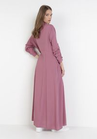 Born2be - Ciemnofioletowa Sukienka Controllable. Okazja: na co dzień. Kolor: fioletowy. Długość rękawa: długi rękaw. Typ sukienki: rozkloszowane, szmizjerki. Styl: casual, klasyczny. Długość: maxi #4