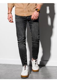 Ombre Clothing - Spodnie męskie jeansowe SKINNY FIT P1007 - szare - XXL. Kolor: szary. Materiał: jeans. Styl: klasyczny #3