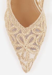 Renee - Beżowe Szpilki VICES Slingback Ozdobione Kwiatowym Wzorem i Cekinami Loraereida. Zapięcie: pasek. Kolor: beżowy. Materiał: satyna. Wzór: kwiaty, aplikacja. Obcas: na szpilce #6