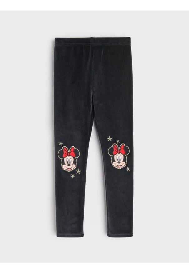 Sinsay - Legginsy z welurowym wykończeniem Minnie Mouse - czarny. Kolor: czarny. Materiał: welur. Wzór: motyw z bajki