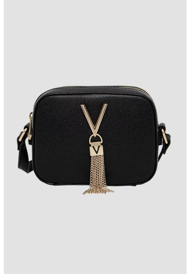 Valentino by Mario Valentino - VALENTINO Czarna torebka ze złotymi okuciami Divina Camera Bag. Kolor: czarny. Styl: elegancki, casual, wizytowy