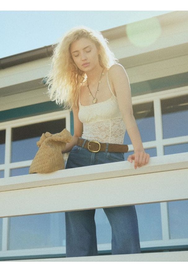 Reserved - Koronkowe body - złamana biel. Materiał: koronka. Wzór: koronka